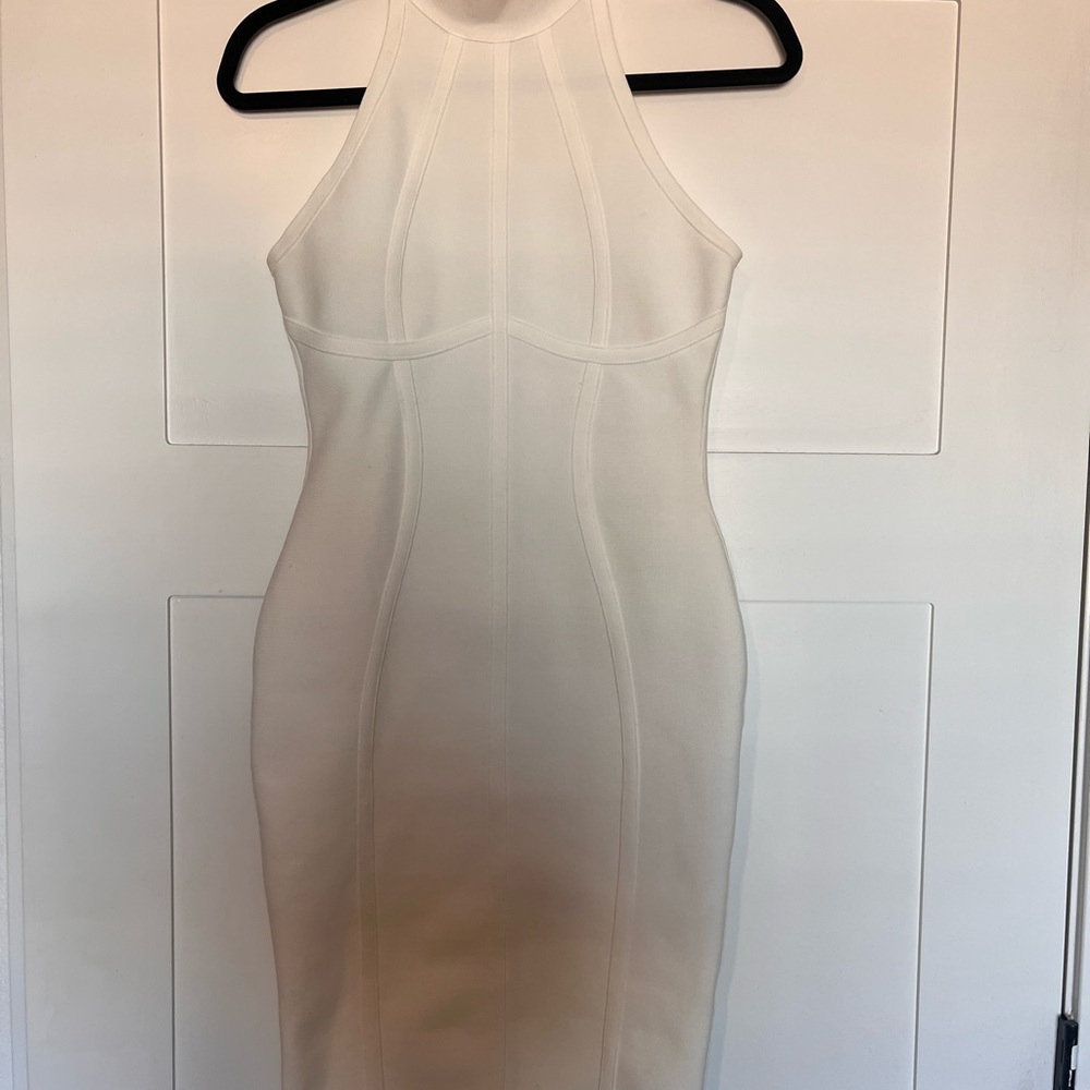 Elegant white high neck sleeveless Dress. Has stretch